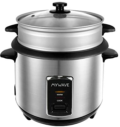 My Wave - Arrocera Eléctrica - Ideal para Cocer Rápidamente - Potencia de 900W - Arrocera con Capacidad de 2,2 L - Tapa de Vidrio con Salida de Vapor - Indicador LED y Pies Antideslizantes