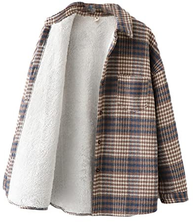 Minetom Chemises Femme Automne Hiver Blouses à Carreaux Manches Longues Flanelle Chemise Chaud Velours Veste Manteau A Bleu S
