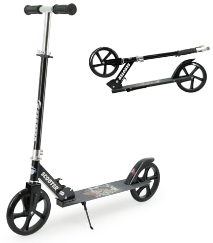 TENBOOM Kick Scooter for Ages 6+, Kids, Teens & Adults. Max Load 240 LBS. 8IN Big Wheels for Kids, Teens & Adults 3 Adjustable Levels (Black)