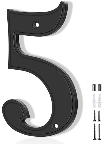 House Numbers 5, Emotionlite House Address Numbers, Black Large Modern House Numbers for Outside, Metal Mailbox Number, 5 Zinc Alloy Style