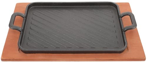 Yardwe Thickened Teppanyaki Grill Pan 12.20X7.48 Inch Cast Iron Griddle Plate with Tray for Even Heat Bbq Steak Cooking Outdoor Camping