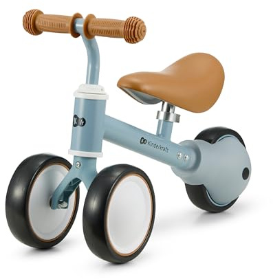 Kinderkraft Cutie Draisienne en Métal, Vélo 3-en-1, Vélo sans Pédales, Vélo Bébé, Siège Réglable (de 26 à 28 cm)., Sûr et Pratique, Poids léger, Trois Roues, 1 an à 15 kg, Bleu