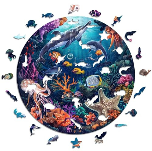 Iconic Puzzles - Animali Marini, puzzle in legno 100% sostenibile, Regali per Bambini e Adulti, taglia S, 200 Pezzi
