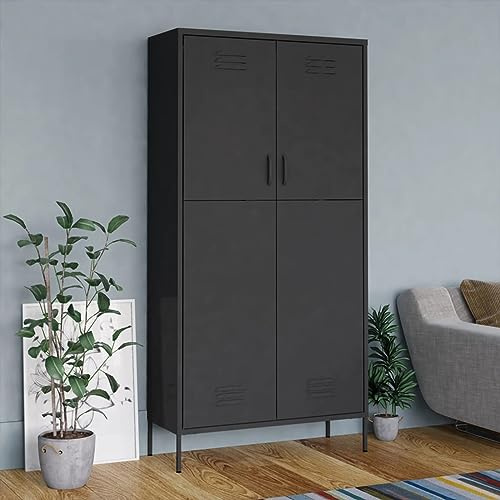 IKAYAA Armario Dormitorio de Acero, Ropero de 2 Puertas y 4 Estantes Ajustables, Almacenamiento, Armario Metalico Multifunción 90x50x180 cm Gris Antracita