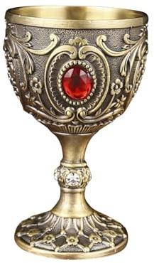 Generisch Mittelalterlicher Weinkelch aus Metall, Handgefertigt, Vintage-Design, Dekorativer Trinkbecher für Zuhause und Bar (Bronze)