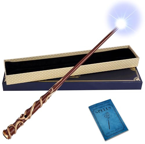 ChampWe Light Up Magic Wizard Wand Rechargeable Illuminating Toy for Kids Witch Collection Cosplay Accessories with Spellbook and Gift Box (Ivy)