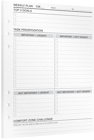 KOMPASS® Veckoplanerare A5, 30 ark för veckoplanering, målinställning och reflektion, veckokalender, prioritering av uppgifter, Eisenhower-matris, bullet