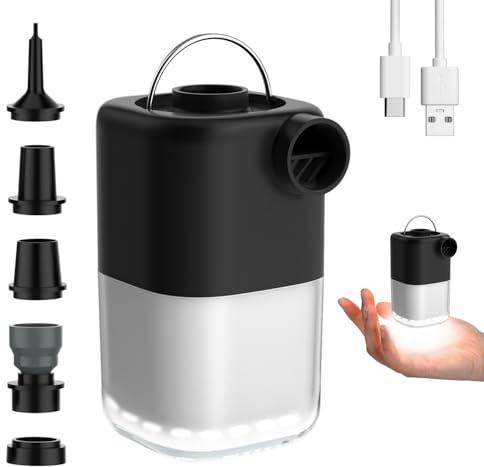 Pompe électrique Portable 4000kPa pour Matelas Gonflable, Pompe à air électrique 3000mAh Rechargeable avec Camping Lampe, Peut Gonflage et Dégonflage, Noir