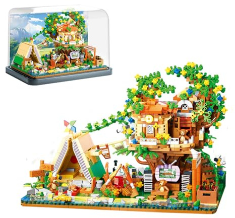 Cabane Camping dans Les Arbres avec Lumières, 1860 Pièces Ensemble de Construction Cabane dans Les Arbres, Décoration Maison Bureau(avec Housse Anti-poussière)