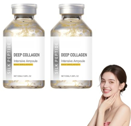 Deep Collagen Silk Peptide Intensive Lifting Ampoule – Silk Peptide Intensive Lifting Ampoule – Kopparpeptider Serum för ansikte, utjämnande, återfuktande för alla hudtyper 50 ml, återf (2 flaskor)