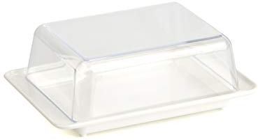 Kimmel Butterdose Butterglocke Butterschale mit Deckel, Kunststoff, Weiß/ Glasklar