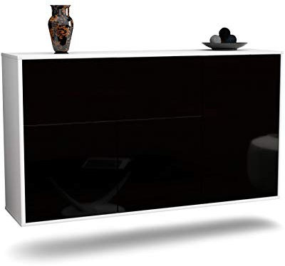 Dekati Sideboard Naperville hängend (136x77x35cm) Korpus Weiss matt - Front Hochglanz Schwarz - Push to Open
