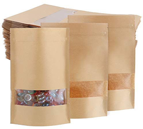 TsunNee Kraftpapier aufrecht stehende Lebensmittelbeutel, Kraftpapier-Lebensmittelaufbewahrungstüten, wiederverwendbare Druckverschlussbeutel Verpackungsbeutel (60, 14 x 20 cm)