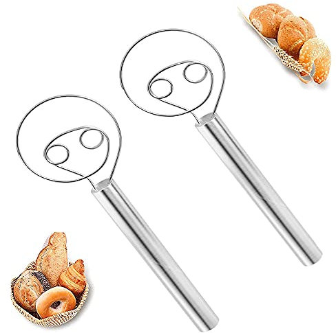 Teig Schneebesen, 2 Stücke Teig Schneebesen Brot, Dänischer Teig Schneebesen, Edelstahlspule Handbuch Brotteig Schneebesen Mixer für Backwerkzeuge Für Zu Hause, Bäckerei, Kuchen, Teig (Silber)