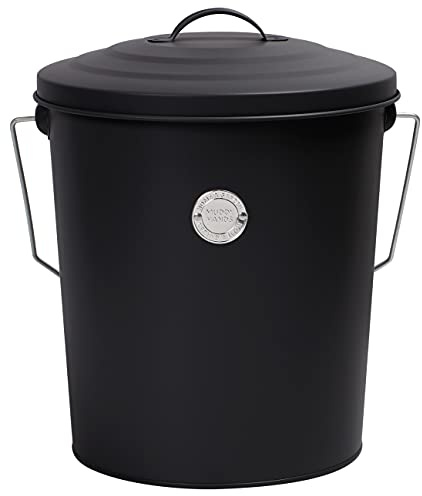 Muddy Hands Metal Bucket with Lid Carry Handle & Scoop - Storage Container for Wild Bird Seed Pet Dog Cat Food Animal Feed (Black)