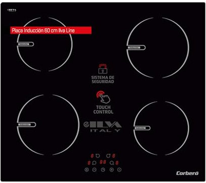 Corberó - Encimera por Inducción | CCIG9422 | Placa 4 Zonas | Potencia 6000W | Control Touch | 9 Niveles de Potencia | Desconexión Automática | Bloqueo de Seguridad | Negro