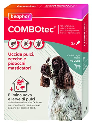 Beaphar COMBOTEC Antiparassitario per Cane Taglia Media (10-20 Kg), Protegge da Pulci, Zecche, Uova, Larve e anche la Casa - In Confeziona da 3 Pipette