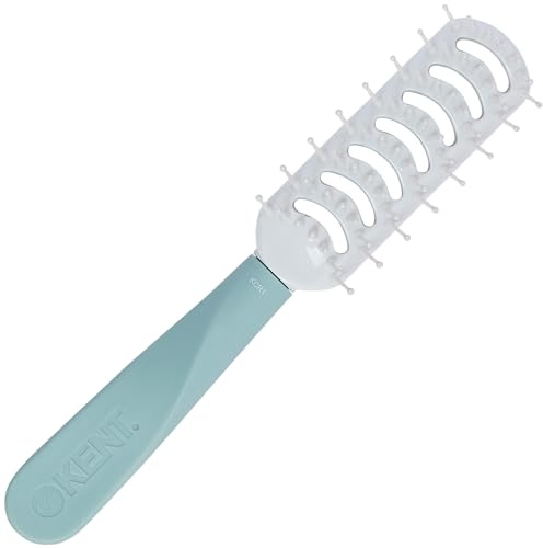 Kent KCR1 Create Vented Hair Brush for Blowdrying, Creating Root Lift, and Volume in All Hair Types - Small Vent Brush with Green Ergonomic Handle and Soft Ball Tipped Bristles for Pain Free Use