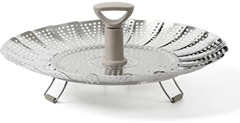 Martha Stewart Richburn 10.6-Inch Telescopic Folding Steamer Insert with Nylon Handle – Mirror Finish, Durable Stainless Steel Vegetable and Food Steamer