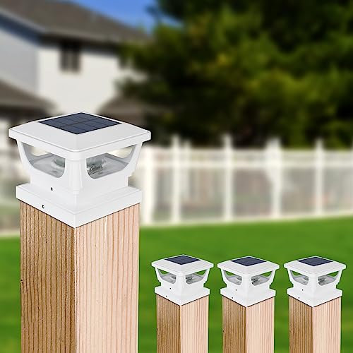 GEYUEYA Home 4pcs Pfostenkappe Solar 7x7 8x8 9x9 10x10, Solar Zaunpfosten Leuchte Solar Post Cap Light Solar Pfostenleuchte Pfostenlampen, IP65 Wasserdicht für Pfosten, Zaun (Größe: 7.6 bis 10.1cm)