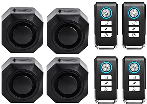 NineLeaf Fahrradalarm mit Fernbedienung, drahtloser Anti-Diebstahl-Fahrradalarm mit Halterung, Vibration-Bewegungssensor Fahrzeugsicherheitsalarmanlage wasserdicht Anhänger Motorradalarm 110dB, 4Stück