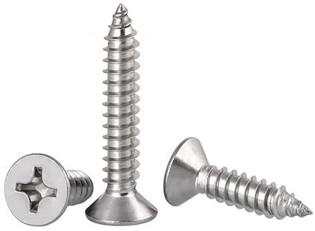 FandWay 125Pcs Self Tapping Screws 304 Stainless Steel,M5 Wood Screws Assortment,Flat Head Self Drilling Screw,Countersunk Head Sheet Metal Screw Phillips Drive for DIY WoodWork Repairs.