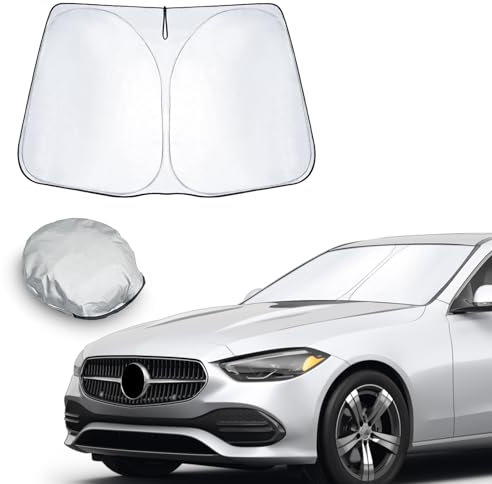 CDEFG Compatible con Mercedes Clase C W205 2016-2021 / Clase C W206 2022-2024 2025 Parasol Coche Delantero Parabrisas Protector Plegable con Gran Pantalla Anti UV Rayos Fresco-Parasol Accesorios