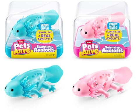Pets Alive Swimming Axolotls de ZURU, natación robótica Axolotl, Mascota electrónica, Juguete para Piscina de Verano, Juguete para bañera.(2 Paquetes)