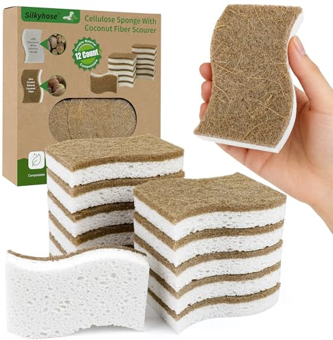 Natural Kitchen Sponges, Biodegradable & Compostable | Non-Scratch Cellulose Coconut Fiber Sponges for Dishes, Pots & Pans | Eco-Friendly Cleaning Sponge (12)