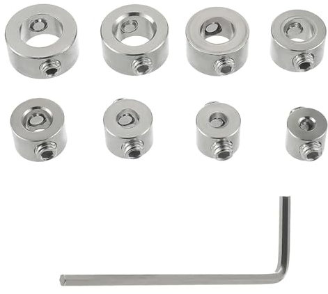 8 Piezas Topes de Profundidad Brocas, Juego de Taladro Posicionador de Anillo de Acero inoxidable Doble Tornillo Localizador Fuerte con la Llave Hexagonal para Carpintería 3–10 mm Plateado