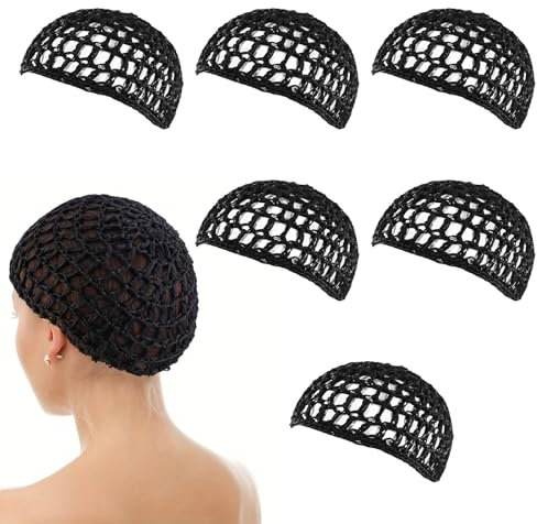 FUIPVGI 6 Pezzi Berretto Retina per Capelli all'Uncinetto con Copertura in Rete per Donne Uomini, Notte che Dorme per Spessi Lunghi Riccioli Corti (Nero)