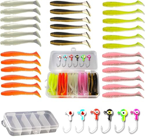Wjelet 37-Piece Lure Kit with Soft Plastic Baits, Heads and Hooks for Bass, Crappie, Trout, Perch - Versatile Freshwater and Saltwater Fishing