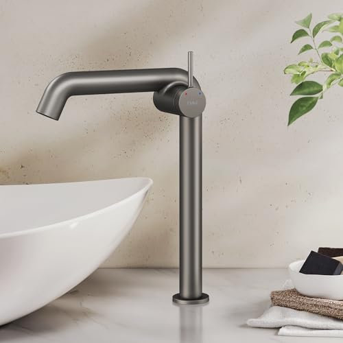 EMKE Wasserhahn Bad Anthrazit Matt, 332 x 220 x 76 mm, Messing, Keramikkartusche, Badarmatur, Wasserhahn mit Luftsprudler, Waschtischarmatur, Mischbatterie Waschbecken-Armatur einfache Installation