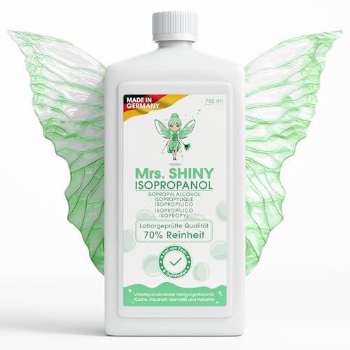 Mrs. SHINY - Alcol Isopropilico 70% con acqua distillata al 30% - Alcool detergente ad alta purezza | Alcool Isopropilico ideale per pulizia e sgrassatura - 750ml