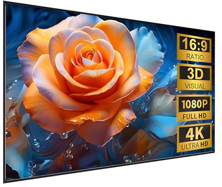 XOBRJQZ Pantalla de Proyección de Marco Fijo, Diagonal 16: 9, Pantalla de Proyector de Películas de Montaje en Pared 4K / 8K Ultra HD con Marco de Aluminio para Películas y Juegos(72 Inch)