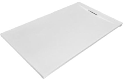 Plato de ducha de 100 x 70 cm, blanco, línea Plus, de resina y polvo de mármol, con rejilla lateral de resina y mármol