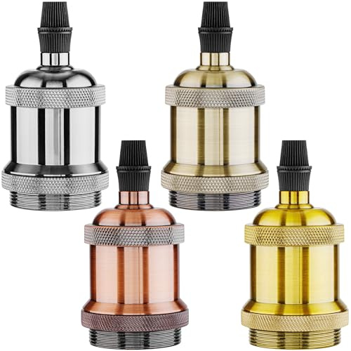 Mata1 Presa lampada - Set di 4 supporti per lampadine in ceramica vintage per soffitto e pavimento - Funziona con luci dimagranti - Prese di base antiche per luci pendenti