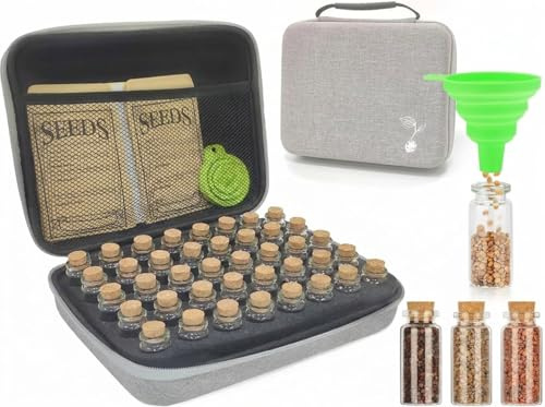 Rigute 40 Slot Contenitore per Semi, Organizer per Perline, Organizzatore per la Conservazione dei Semi,contenitore per semi per piantare con borsa e adesivi, perline, accessori artigianali