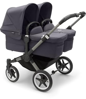 Bugaboo Donkey 5 Twin Zwillings-Kinderwagen, verbessertes Side by Side Design, wendbarer Sitz, Ein-Hand-Lenkung und extra viel Stauraum, Stormy Blue