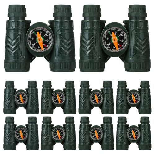 Veemoon 10pcs Kids Binoculars with Compass – Mini Outdoor Toy Binoculars for Camping, Party Favors, And Exploration