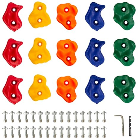 KINSPORY 15Pc Colourful Pig Nose Shape Children Rock Climbing Holds Indoor Outdoor Kids Playground Build - Mounting Hardware Kit Included