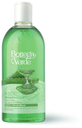 Bottega Verde - Aloe, Bagnodoccia Delicato, con Succo di Aloe Vera Bio, 400 ml, Deterge e Idrata con Delicatezza, per Tutti i Tipi di Pelle
