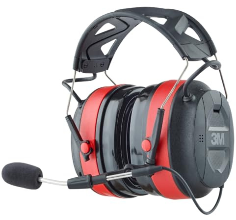 3M Pro-Comms - Protección auditiva electrónica con tecnología inalámbrica Bluetooth y micrófonos externos, auriculares Bluetooth, NRR 26 dB, negro/rojo