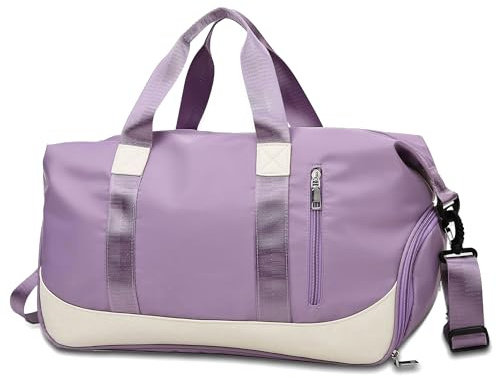 Tokeya Bolsa Deporte Mujer con Compartimento Zapatos y Bolsillo Húmedo 40L Bolsa de Viaje de Mano Plegable, Impermeable Macuto Gimnasio, Ligera Fin de Semana Travel Bag para Fitness Natación, Morado