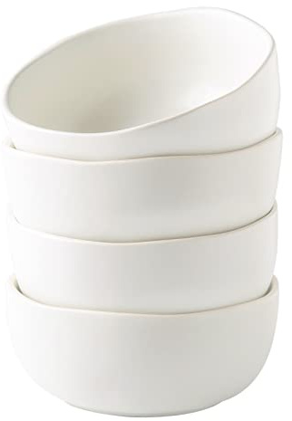 AmorArc Stoneware Cereal Bowls for Kitchen, 28oz Large Ceramic Soup Bowls Set of 4 for Meal, Snacks,Soup, Oven, Microwave&Dishwasher safe Kitchen Bowls with Wavy Rim, Matte White