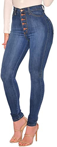 BISUAL Womens High Waisted Butt Lifting Jeans Distressed Stretch Skinny Sexy Colombian Jeans for Women (Blue, US 4)