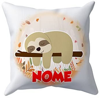 Puzzletee Cuscino Bradipo - NOME PERSONALIZZABILE - Bradipo - Animali Simpatici - Cuscini 40X40 CM - Bambino - Idee Regalo