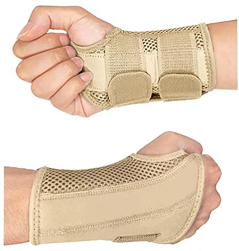 HYCOPROT Wrist Brace Night Wrist Sleep Support Splint Compression Sleeve Adjustable Straps for Wrist Pain Relief, Carpal Tunnel, Arthritis, Tendonitis, Fitness (Beige, S/M-Right Hand (Pack of 1))