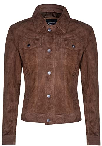 Infinity Leather Chaqueta Vaquera Bronceado de Ante de Cabra Para Hombre, Camionero Informal, Camisa de Cuero Vaquero