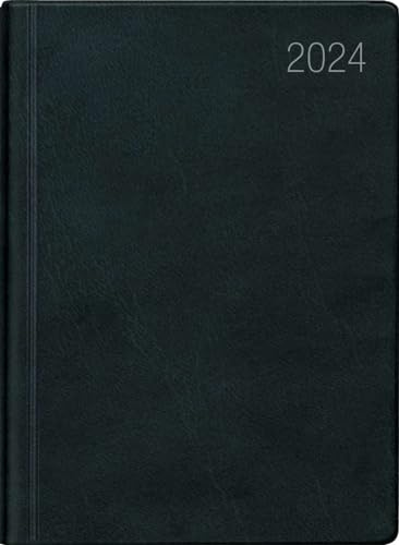 Taschenkalender schwarz 2024 - Bürokalender 10,2x14,2 - 1 Woche auf 2 Seiten - flexibler Kunststoffeinband - Notizheft - Wochenkalender - 640-1020